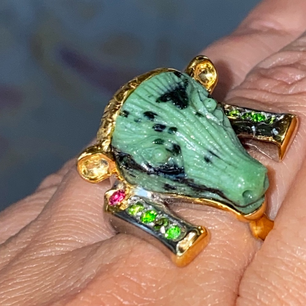 Unique Genuine Ruby Zoisite Ring With Gemstones - image 5
